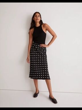 Madewell Layton Midi Slip Skirt with White Polka Dots